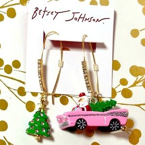Betsey Johnson Jingle Bell Bling Santa Car Mismatch Earrings New